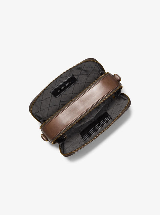 Hudson Logo Embossed Burnished Leather Crossbody Bag